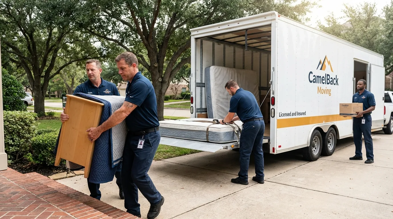 Crew loading residential truck for cross-state move from Lone Tree, IA